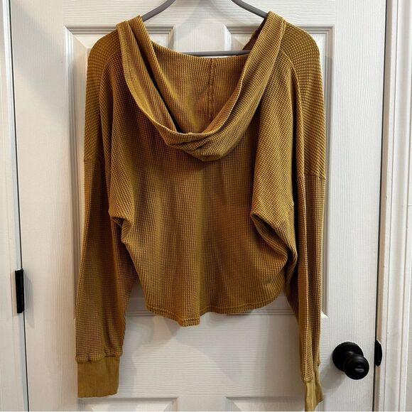 Offline By Aerie Waffle Knit Hoodie Mustard Yellow Size XSmall - Picture 9 of 9